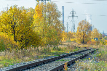 Fototapeta na wymiar Industrial autumn landscape. it is an interdisciplinary field that includes aspects of urban design, architecture, geography, ecology, civil engineering, construction, environmental psychology,