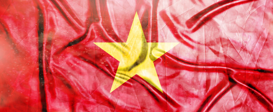 Vietnam flag, Realistic waving fabric flag, Flag Background texture, 3d illustration.