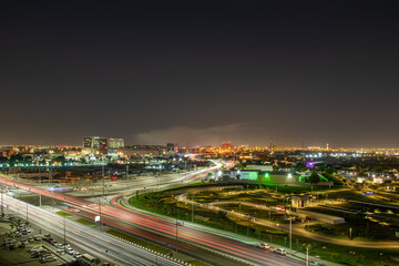 Fototapeta na wymiar Beautiful aerial view of Al Rayyan Road Doha, Doha Traffic and Roads