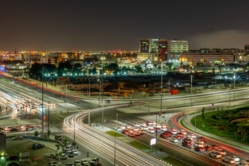 Fototapeta na wymiar Beautiful aerial view of Al Rayyan Road Doha, Doha Traffic and Roads