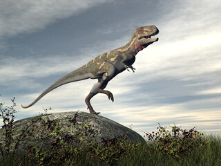 Nanotyrannus tyrannosaurus dinosaur roaring on a rock - 3D render