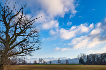 Autumn landscape with an interesting cloud formation