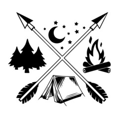 silhouette camping campfire adventure arrow compass illustration design