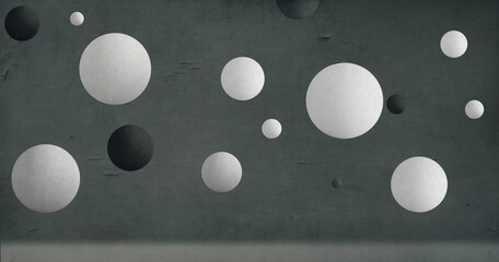 Spheres in mid-air, grunge background