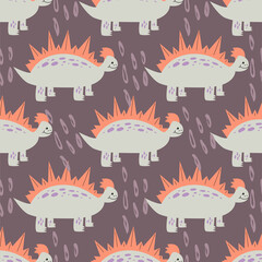 Dinosaur and raindrops egg for baby textiles.Cute seamless pattern with dots and cute dinosaur in flat style.Vector illustration