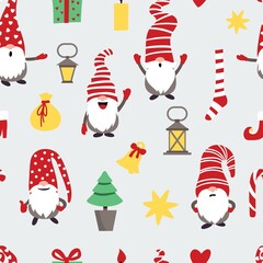 Vector seamless pattern with dwarfs and christmas elements - 476741970