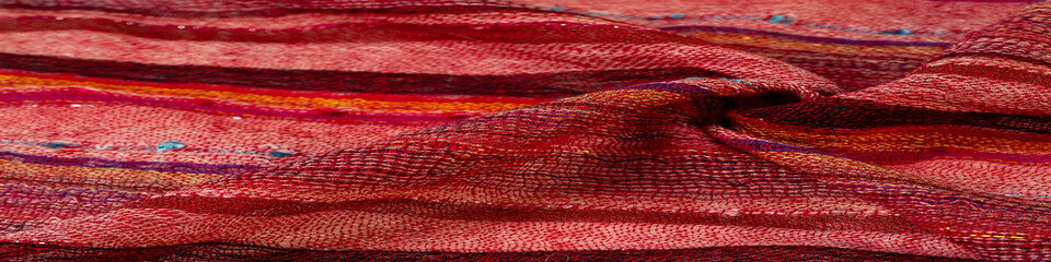 Red wool scarf. A quality and delicate scarf that gives an elegant and upscale look to any design. smooth sequined striped prints