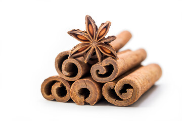 Obraz na płótnie Canvas Star anise and cinnamon sticks. Spice isolated on white background, clipping path included