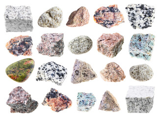 set of various granite stones cutout on white