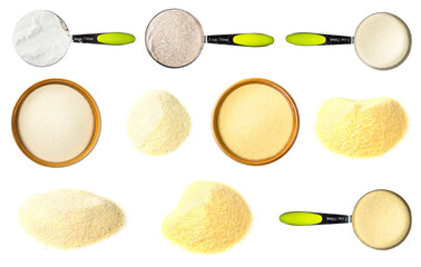 set of various powdered wheat cutout on white
