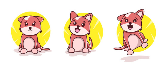 Cute and joyful puppy in different poses on a yellow background
