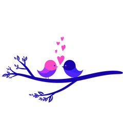 two birds are sitting on a tree. couple of birds in love sitting on a branch with leaves. vector illustration, eps 10.