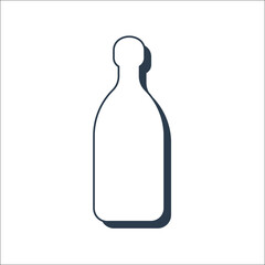 Tequila bottle. Alcoholic drink for parties and celebrations. Simple black line shapes isolated. Black and white illustration on white background. Flat design style for any purposes