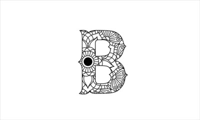 Mandala alphabet letter coloring book for adults vector illustration.
Vintage decorative elements. Black and white lines.