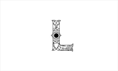 Mandala alphabet letter coloring book for adults vector illustration.
Vintage decorative elements. Black and white lines.