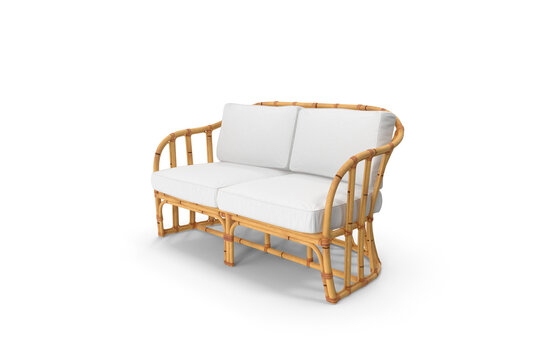 Vintage Bamboo Sofa with Cushions