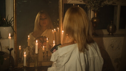 Magical candles for rituals and fate prediction, details of magic, occultism concept