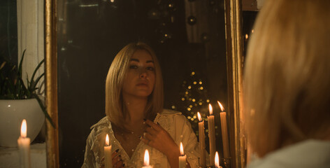 Magical candles for rituals and fate prediction, details of magic, occultism concept