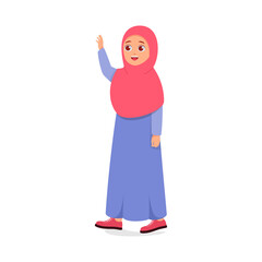 Muslim woman waving hand. white background