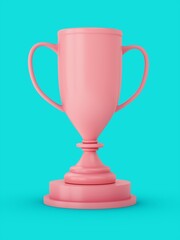 3D Rendering Pink Award Trophy Cup isolated on blue background