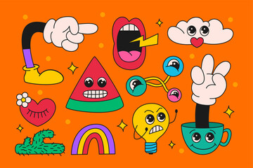 Trendy colorful cartoon elements set