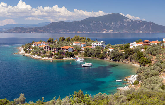 Picturesque coastline near Trikeri and Agia Kyriaki villages in Pelio, Greece.