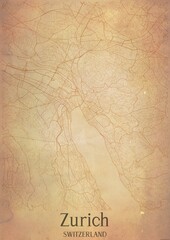 Vintage map of Zurich Switzerland.