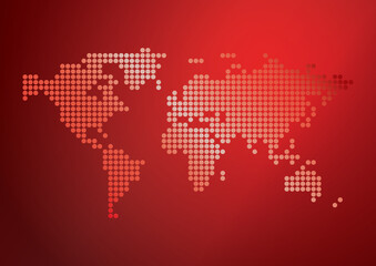 Fototapeta na wymiar red background with abstract world map - vector circles