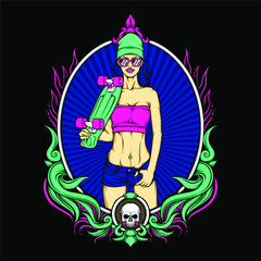 skateboard girl illustration