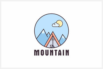 mountain, alpine, panorama, hiking, hill, retro, vintage coat of arms, label, masculine, countryside, stamp, classic