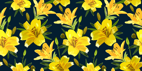 Naklejka na ściany i meble lily flowers seamless pattern