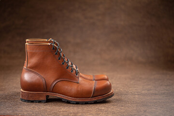 Handcrafted men's brown leather boots 