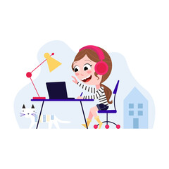 Vector online studing girl illustration