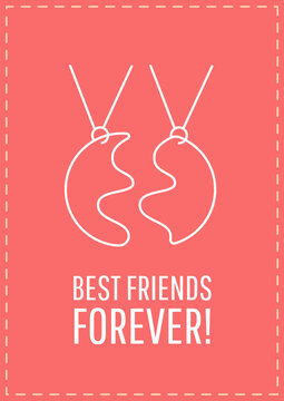 Best friend forever postcard with linear glyph icon. Strong friendship. Greeting card with decorative vector design. Simple style poster with creative lineart illustration. Flyer with holiday wish