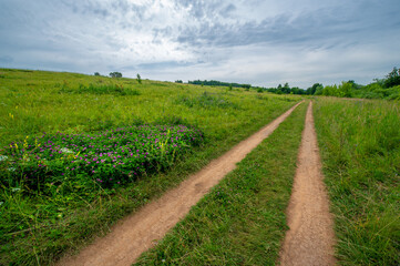 Summer landscape photography. Dirt road of local importance