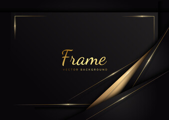 Abstract template black and grey geometric oblique with golden line layer on black background. Luxury style.