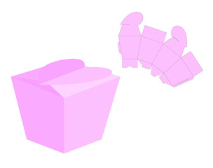 Heart packaging box die cut template. Laser cut lines. Cut and Fold, Self Lock, Packaging Design, Valentine's Day Gift Box. Pink, blank, isolated mock up on white background, perspective view.