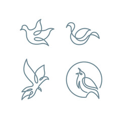 4 Concept of outline bird and swan vector logo illustration design