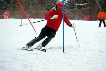 Slalom ski race sport training