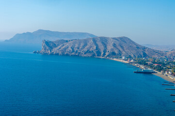 Fototapeta na wymiar Landscape photography, Rocks, mighty mountains overhanging the sea, Crimean peninsula Black Sea