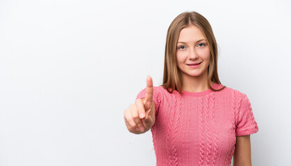 Young Russian woman isolated on white background showing and lifting a finger