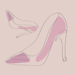 pink heel shoes line illustration