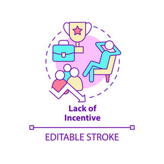 Lack of incentive concept icon. Teamwork organization issues abstract idea thin line illustration. Isolated outline drawing. Editable stroke. Roboto-Medium, Myriad Pro-Bold fonts used