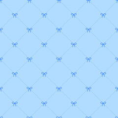 Cute Bow Ribbon Light Blue Diagonal Dash Line Seamless Panttern Cartoon Illustration, Mat, Fabric, Textile, Scarf, Wrapping Paper