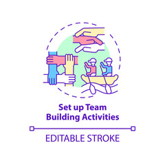 Set up team building activities concept icon. Promoting teamwork culture abstract idea thin line illustration. Isolated outline drawing. Editable stroke. Roboto-Medium, Myriad Pro-Bold fonts used