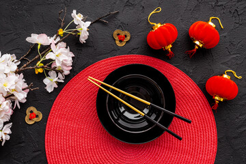 Chinese New Year with red bamboo mat for tabble place setting