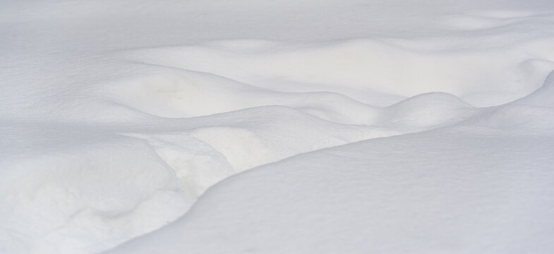 Snow Covered The Ground. Sunny Day. Panoramic Photography. Soon The Warm Spring Sun Will Melt The Winter Snows. Consists Of Many Soft White Pieces Of Frozen Water That Fall From The Sky