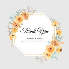 Thank you card with yellow flower frame watercolor