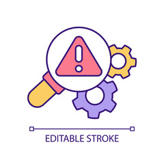 Detecting errors and mistakes in workflow process RGB color icon. Checking critical areas in production. Isolated vector illustration. Simple filled line drawing. Editable stroke. Arial font used