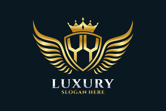 Luxury royal wing Letter YY crest Gold color Logo vector, Victory logo, crest logo, wing logo, vector logo template.